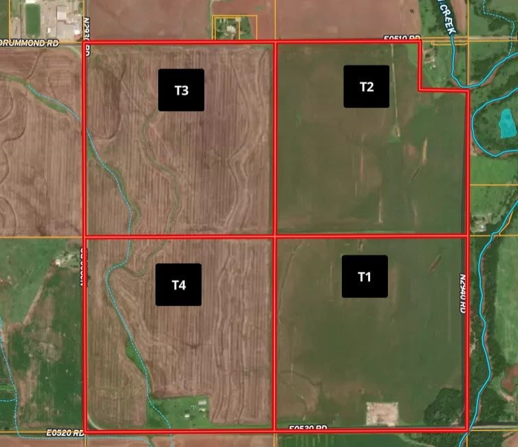 11/18 628± ACRES * COMPLETE SECTION OFFERED IN QUARTERS * GARFIELD COUNTY, OK * CROPLAND * TIMBER * SHOP BUILDINGS * RURAL WATER