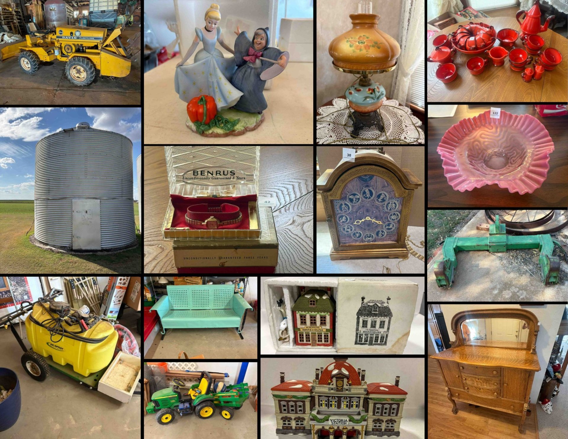 11/4 TRAILERS * GRAIN BINS * VINTAGE FURNITURE * PRECIOUS MOMENTS * GLASSWARE * NASH OKLAHOMA
