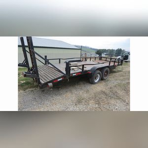 7â??x18â??+3â?? bumper-type trailer, tandem axle, metal floor & ramps, no title (rough)