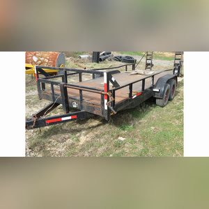 7â??x18â??+3â?? bumper-type trailer, tandem axle, metal floor & ramps, no title (rough)
